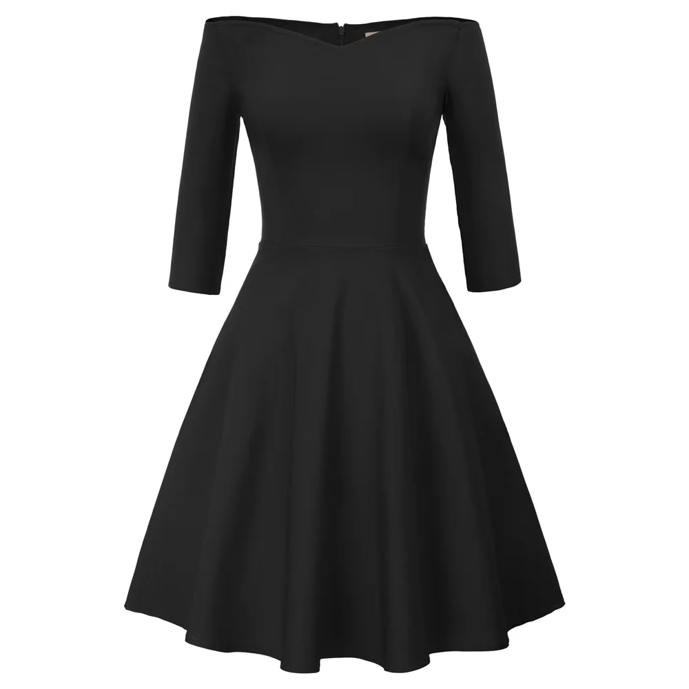 Black 2 Belle Poque, винтажное вечернее платье, Ретро стиль, плиссированные платья, женские однотонные элегантные платья с коротким рукавом, лето, для женщин - Цвет: Black 2