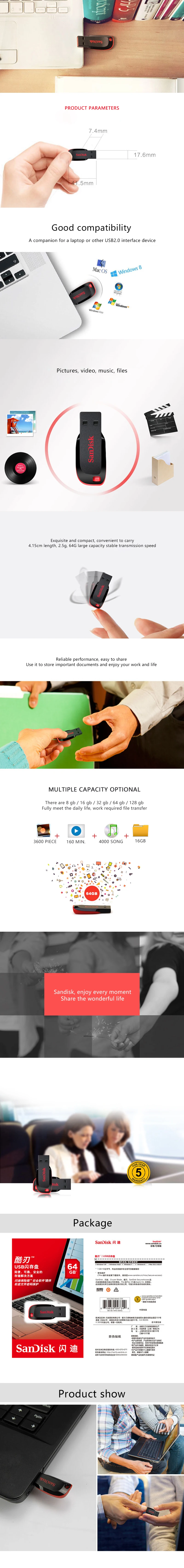 SanDisk CZ50 USB флэш-накопитель Cruzer Blade U диск 16 ГБ 32 ГБ мини-накопитель 64 ГБ Флешка USB 2,0 флэш-накопитель