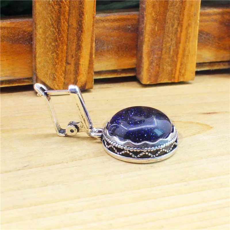 Anstory Round Dark Blue Shinning Spot Earrings For Women Antique Silver Plated Party Hollow Flower Pendant Fashion Jewelry TE352
