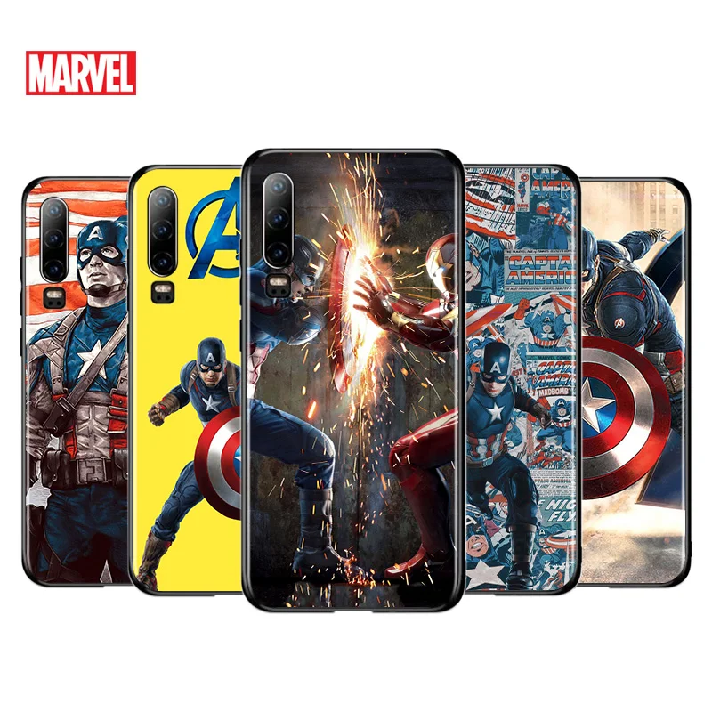 

Marvel Captain America For Huawei P40 P30 P20 P10 P9 P8 Lite E mini Pro Plus 5G 2017 2019 Silicone Black Phone Case