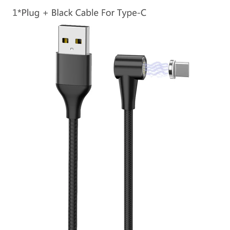 Black For Type C Магнитный кабель Micro USB кабель 90 DegreeType C Быстрая зарядка Кабо Для samsung S9 S10 huawei P30 P20 USB C Microusb кабель передачи данных C - Цвет: Black For Type C