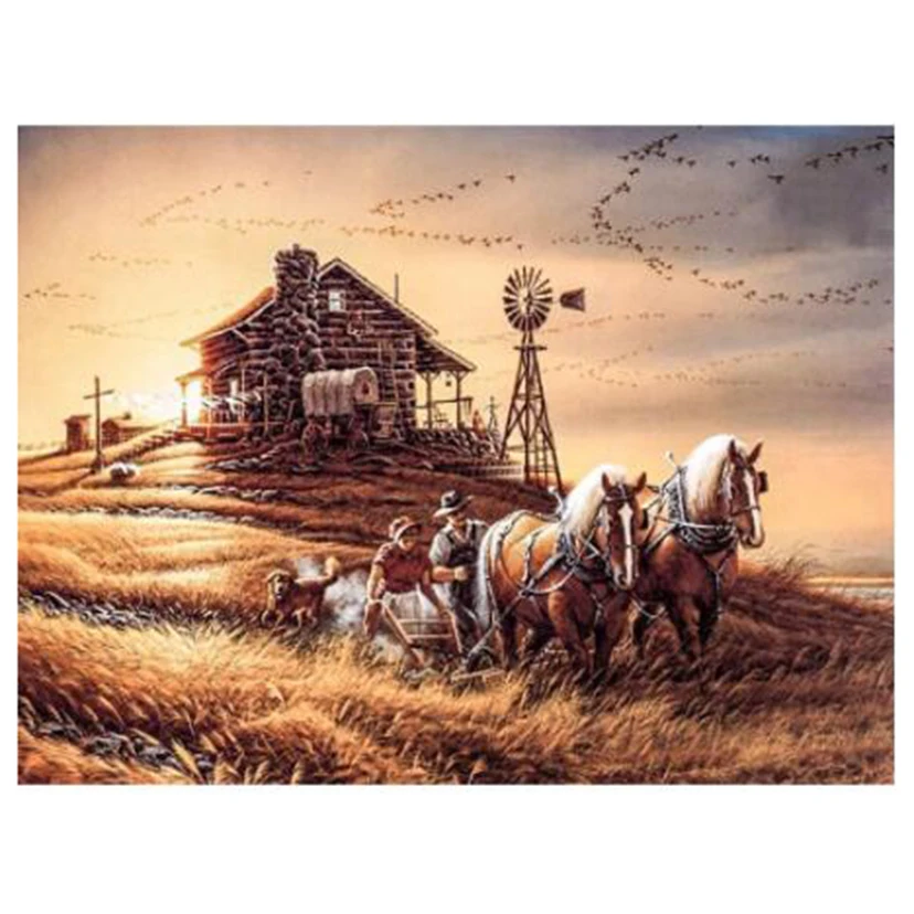 5D DIY камни в форме ромба круглый пшеницы на поле перевозки Алмазная мозаика из