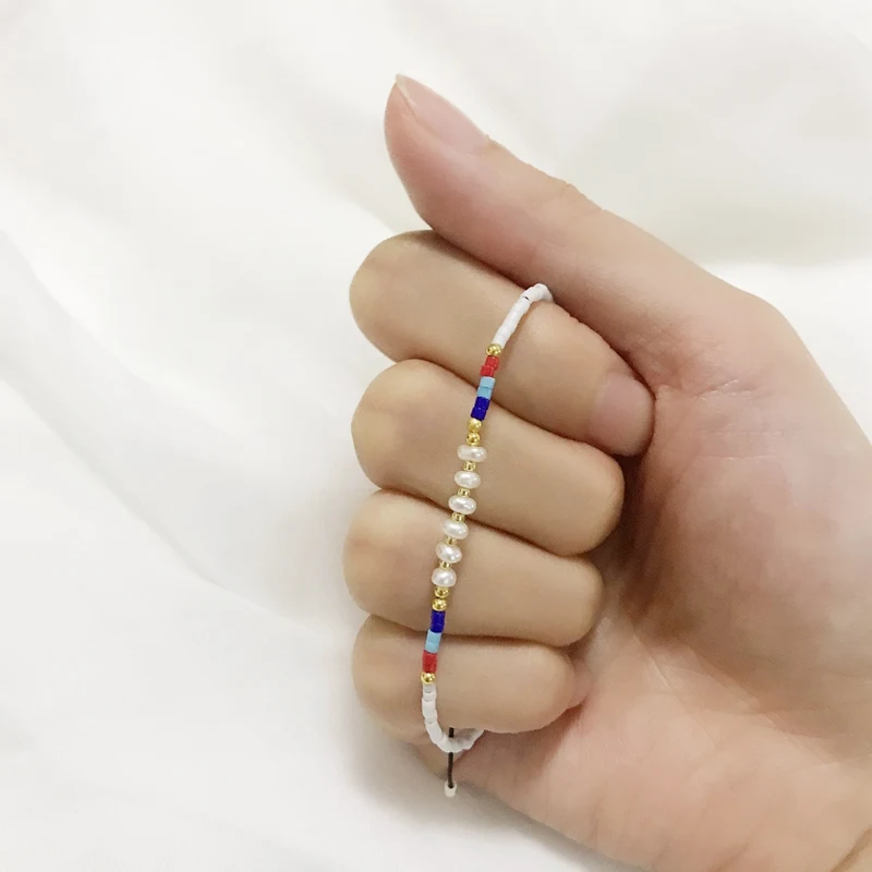 Простой браслет с этническим пресноводным жемчугом бусинами Миюки ювелирные