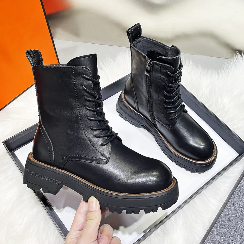 

Ankle Boots for Women 2021 Autumn Motorcycle Boots Thick Heel PlatfoAnkle Brm Shoes Woman Slip on Round Toe Fashion Boots