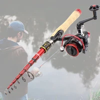 1 6m 2 7m wooden handle carbon fishing rod telescopic wooden handle spinning fishing rod and spinning reels multifunction set