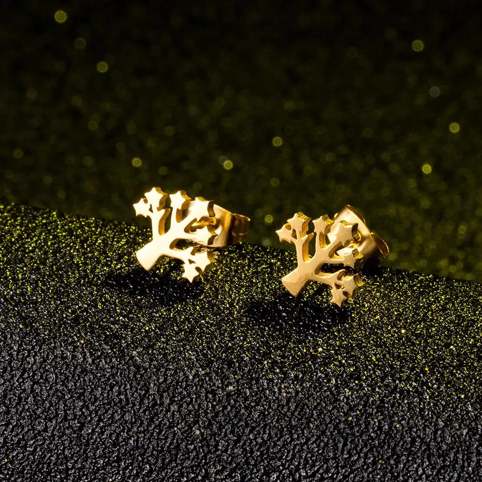 

Cute Stars Tree of Life Earrings Stainless Steel Christmas Palm Tree Leaf Plant Small Stud Earrings for Women Minimalist Jewelry