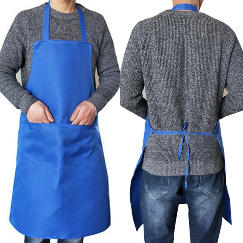

Unisex Waterproof Apron Thicken Polyester Anti-wear Cooking Kitchen Bib Apron With Pockets Adjustable Bib Apron Dress Solid