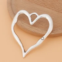 5pcslot silver color large hollow open heart charms pendants for necklace jewelry making accessories