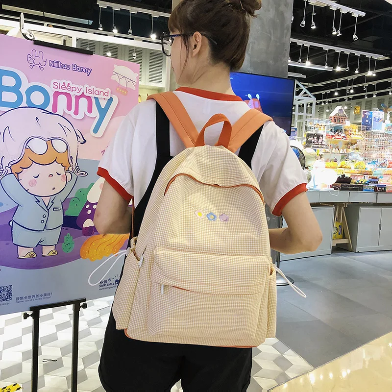 Рюкзак DCIMOR женский клетчатый с вышивкой школьный ранец для девочек-подростков