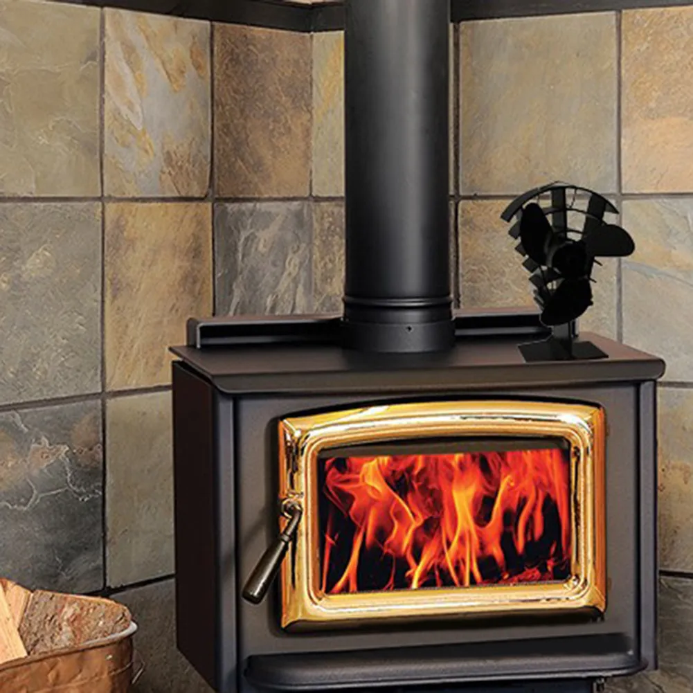 Черный вентилятор для камина 4 лезвия Вентилятор печи работающий от тепловой