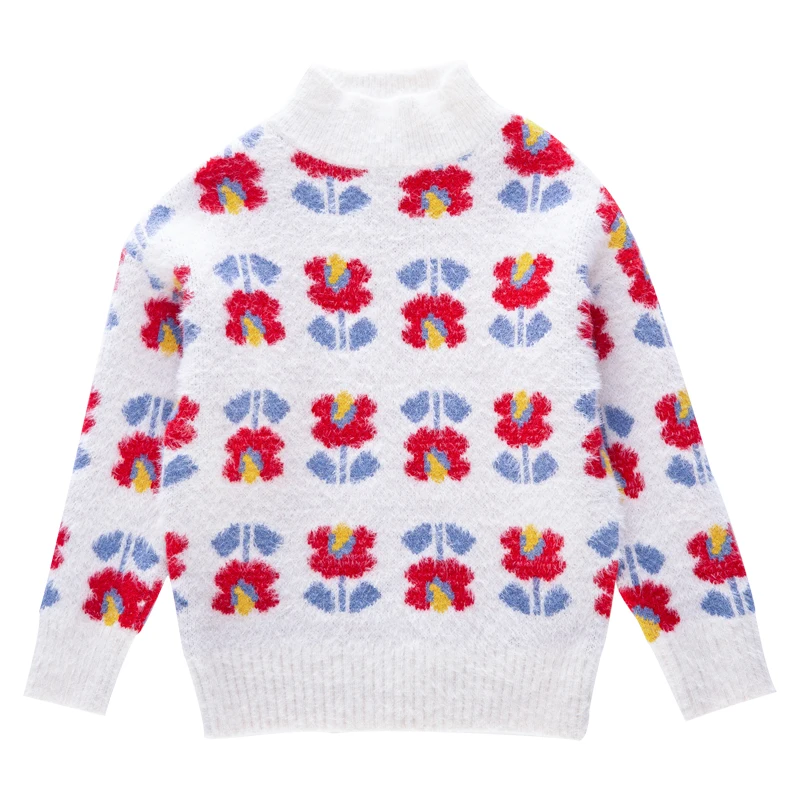 

Свитеры для больших девочек, Новинка осени 2019, топы, детская одежда, пуловер с маленьким цветочным принтом и низким воротником, топы, зимняя ...