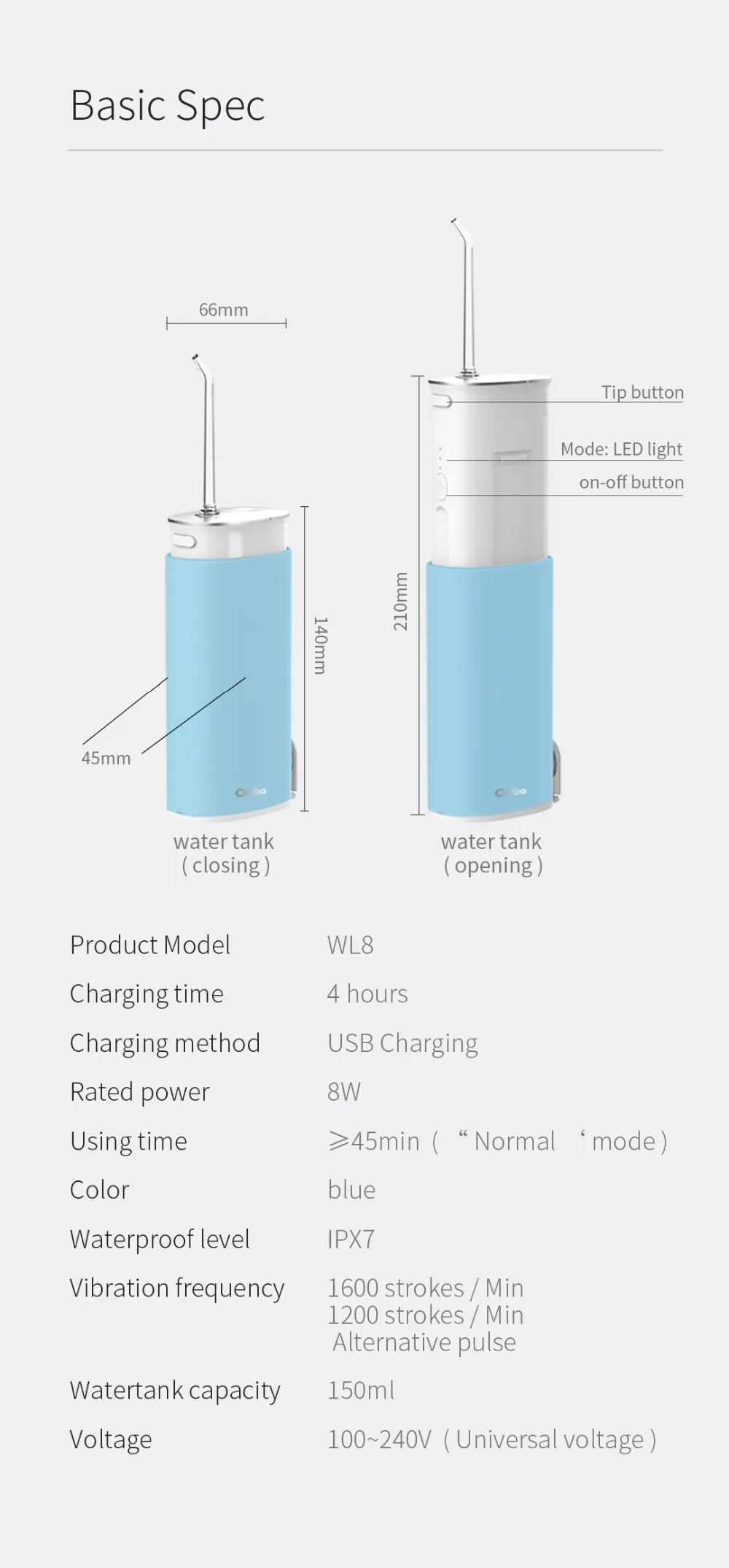 Xiaomi olibo портативный ирригатор для полости рта USB Перезаряжаемый водный Стоматологический Ирригатор для чистки зубов струя воды зубочистка