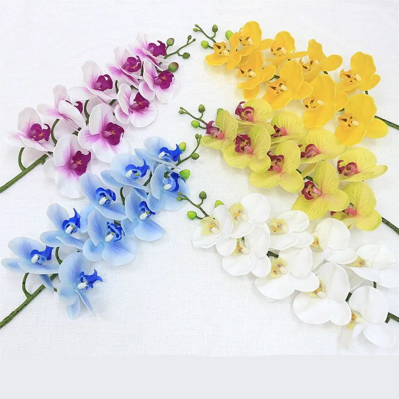 

Latex 9-Heads Artificial Butterfly Orchid 25 Colors Large Size Fake Phalaenopsis Silicon PU Real Touch Wedding Home Decor