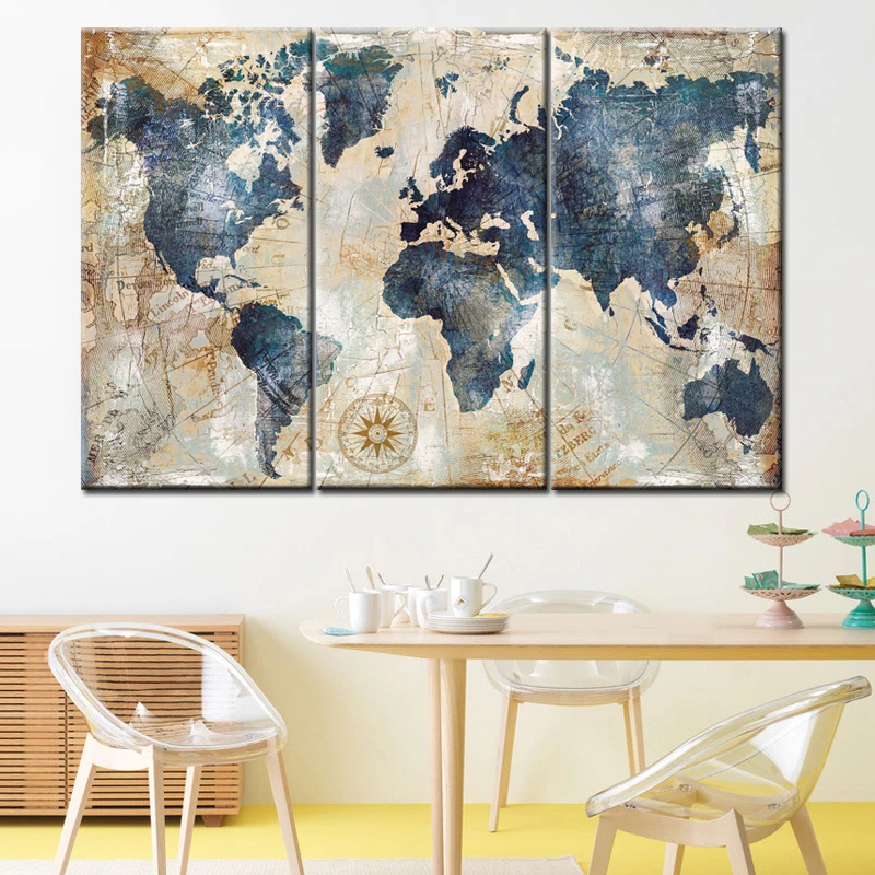 

3Panels World Map Wall Art Canvas Modular Painting Posters and Prints on Canvas Cuadros Wall Art Picture for Living Room Decor