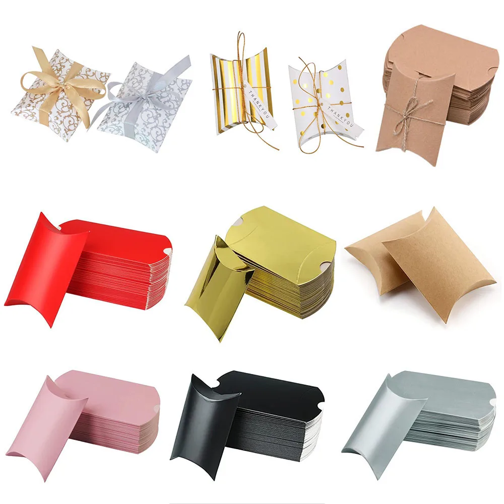 10Pcs Pillow Candy Box Kraft Paper Wedding Favors Gift Boxes Packaging Cute Candy Bag Crafts Christmas Birthday Party Decoration