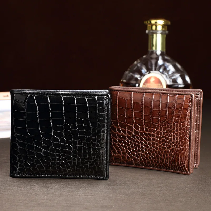 One-piece Designer Authentic Real Crocodile Belly Skin Men's Short Bifold Wallet Genuine Alligator Leather Male Small Card Purse |