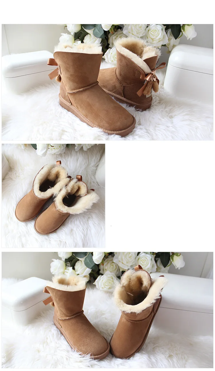 Женские зимние ботинки высокого качества; классические ботинки из натуральной овечьей кожи в австралийском стиле; Зимние ботильоны с натуральным мехом; женская теплая обувь