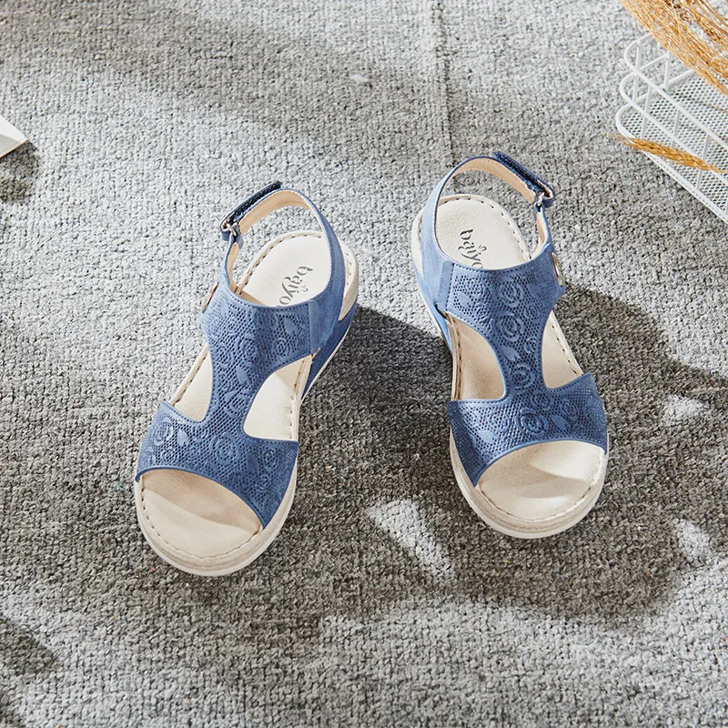 

Summer Women Plus Size Flat Sandals Genuine Leather Sandals Casual Ankle Hollow Sandals Elegant Female Soft Beach Sole Shoes