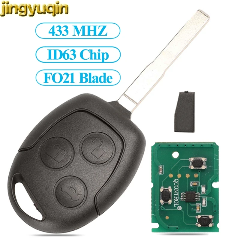 

Jingyuqin Remote Key 433MHz With Chip ID63 40D for Ford Focus Fiesta Mondeo 2001-2007 C MAX Fusion Transit KA FO21 3 Buttons