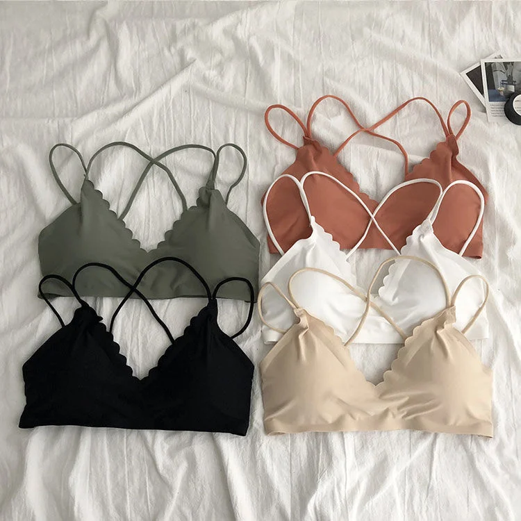 

Bra set female Korean version girl without steel ring thin small chest gathered student underwear triangle underwear two-piece