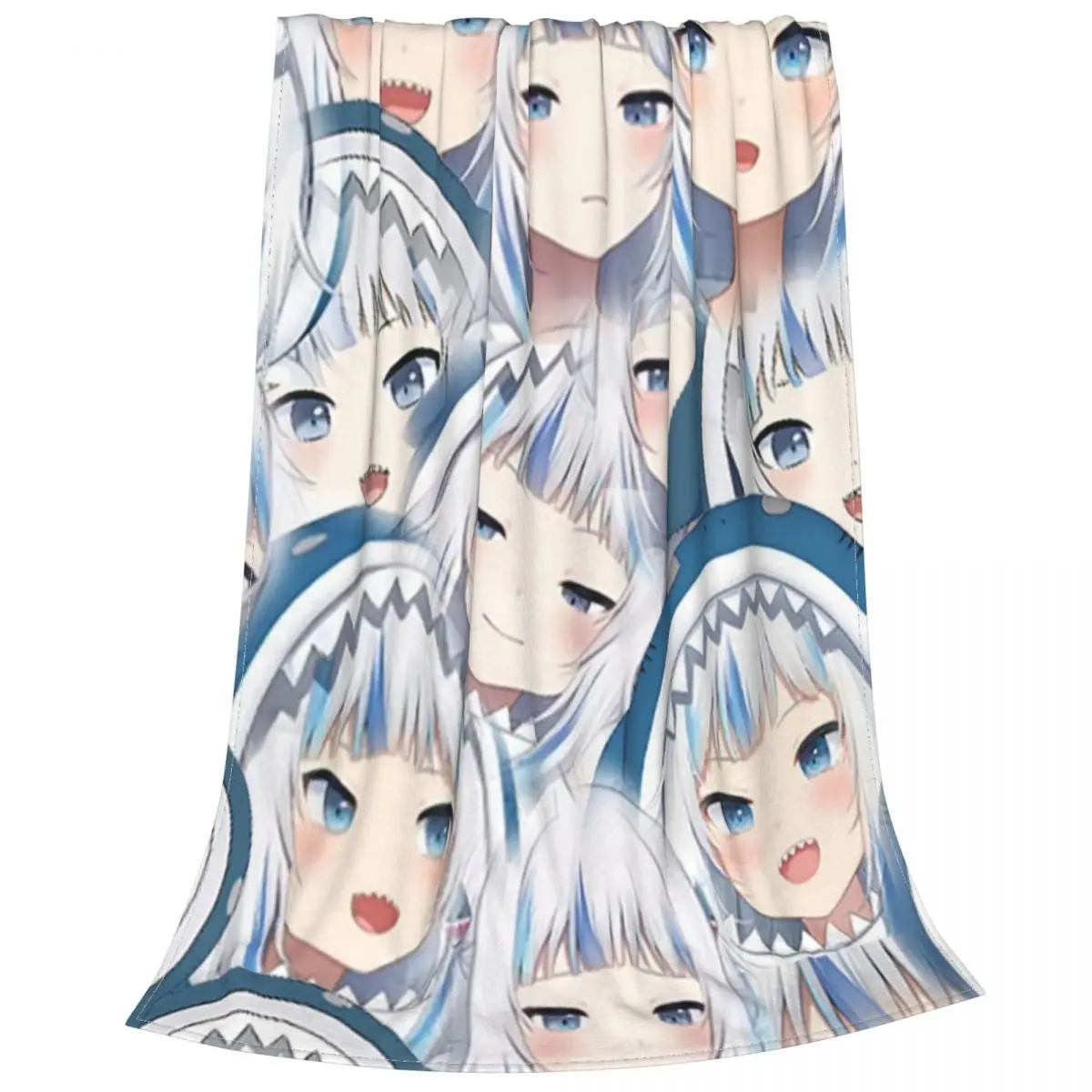 

Gawr Gura Faces Blanket Flannel Spring Autumn Manga Cute Multifunction Super Warm Throw Blanket for Home Car Rug Piece
