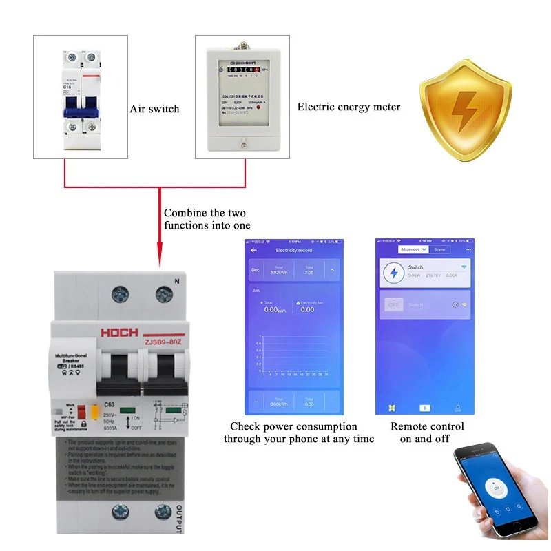 HOCH 2P WIFI автоматический выключатель мониторинг энергии заводской таймер