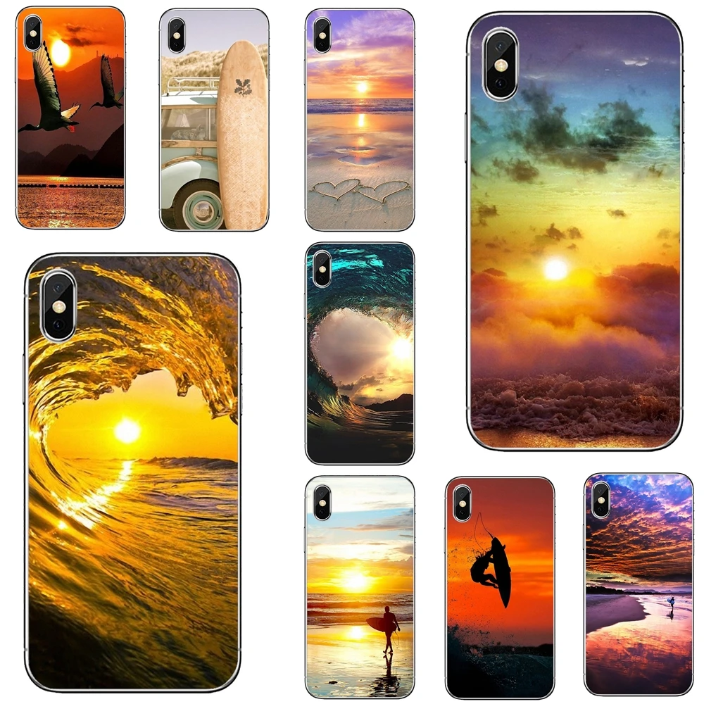 

Surfing-sunset-sea For Apple iPhone 10 11 12 Pro Mini 4S 5S SE 5C 6 6S 7 8 X XR XS Plus Max 2020 Silicone Phone Case Cover