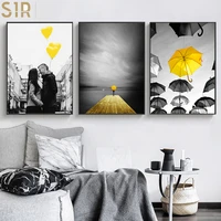 black and white landscape picture home decor nordic canvas painting yellow balloon print living room bedroom wall art painting