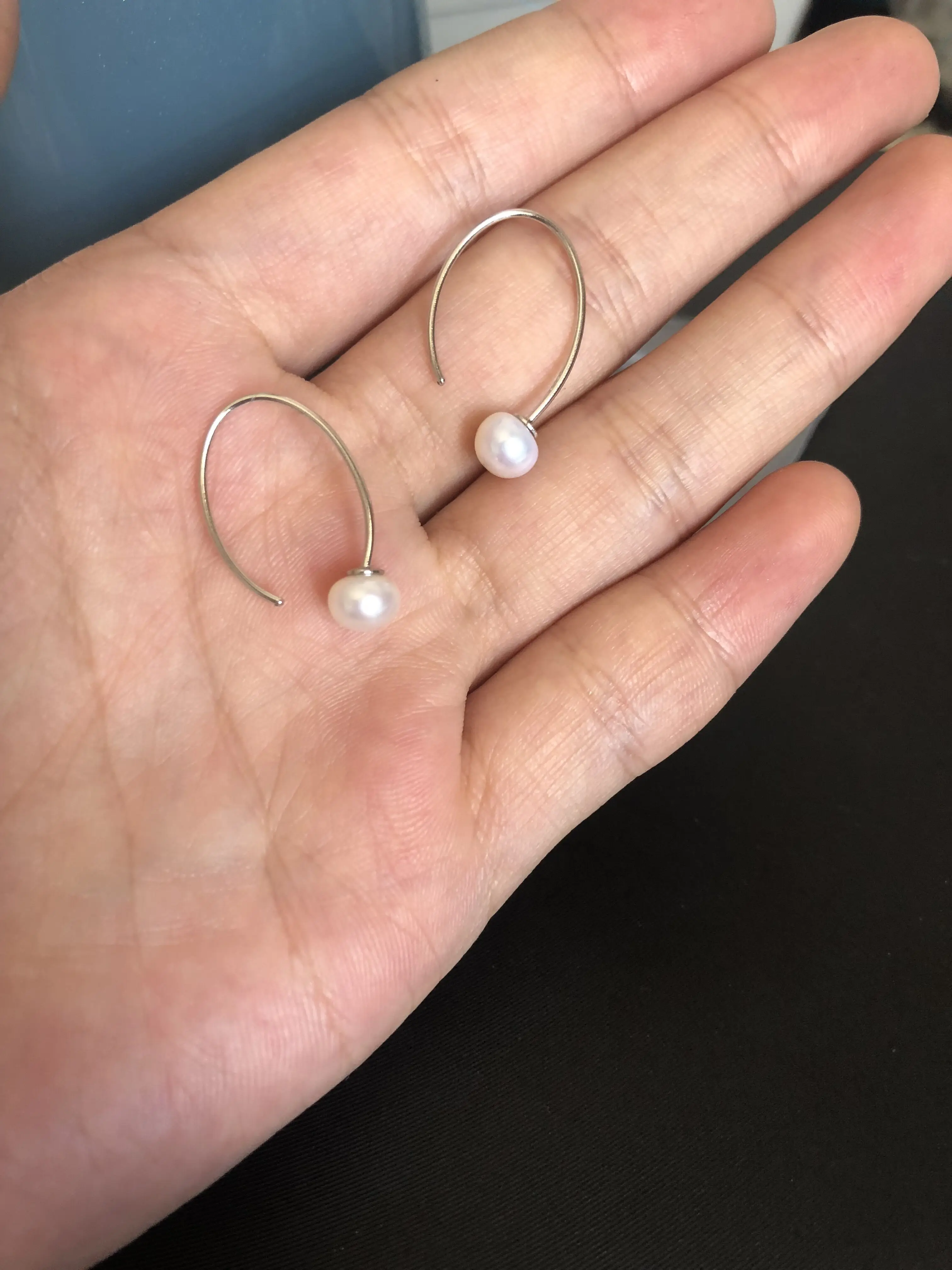 Минимализм 100% Аутентичные серьги Крючки из серебра с пресноводным жемчугом