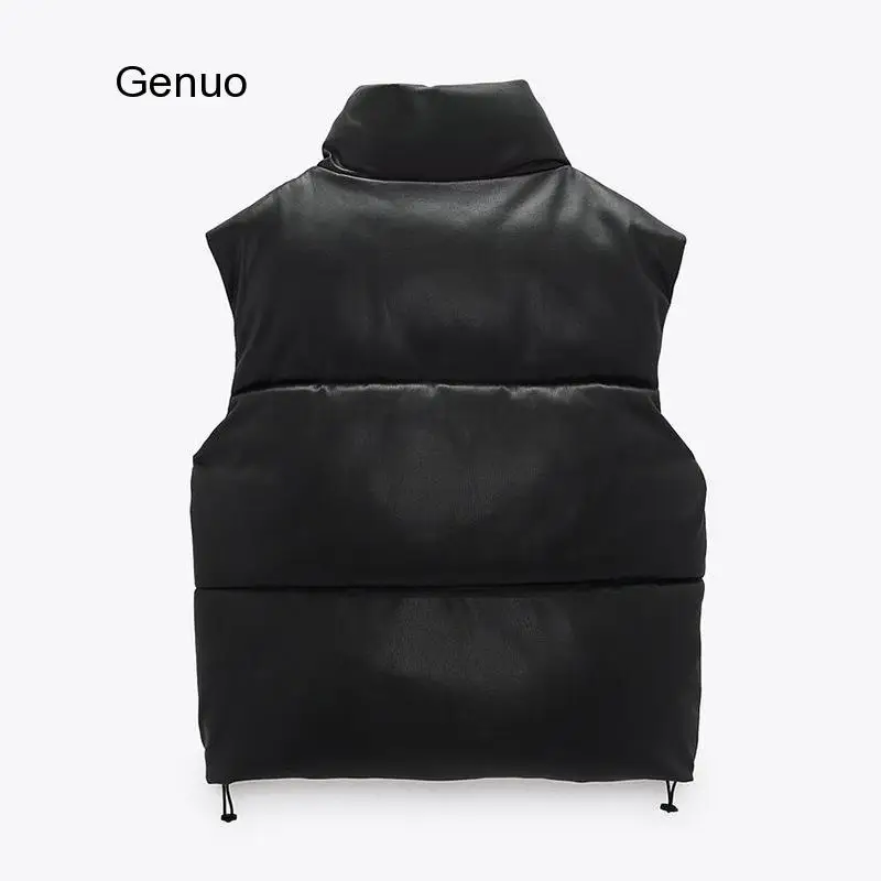 Новинка осенне-зимний черный теплый жилет из искусственной кожи модное женское