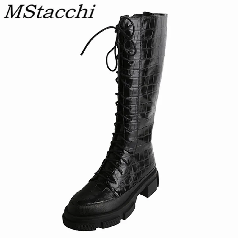 

Женские сапоги MStacchi на шнуровке с крокодиловым принтом на молнии с круглым носком уличная стильная женская обувь пикантные сапоги из натур...