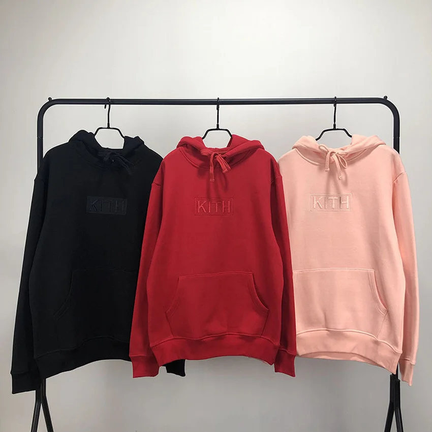 

Embroidery Box Logo Kith Hoodie Men Women Pullover Black Red Pink KITH Sweatshirts Oversized Hooded fashion men clothing