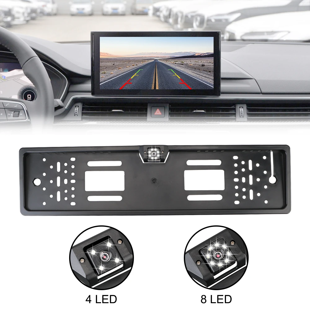 European Car License Plate Frame Car Rear View Camera Universal Auto Accessories Night Vision Parking Assistance Kit 4/8 LED