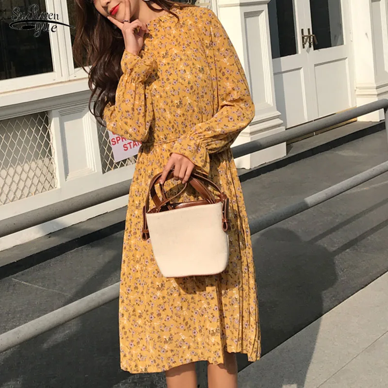 Шифоновое женское платье с завышенной талией женские осенние платья длинным