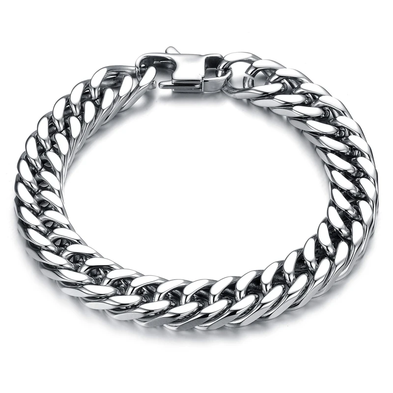 

Fashion Double Curb Cuban Chain Bracelet Men Stainless Steel Wristbands In Silver Color Male Accessories 7-10 inch