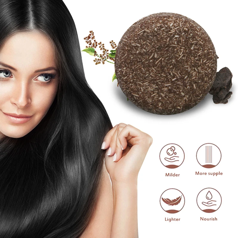 

100% Natural Organic Conditioner Soap Hair Darkening Shampoo Moisturize Repair Gray White Hair Color Dye Treatment Bamboo