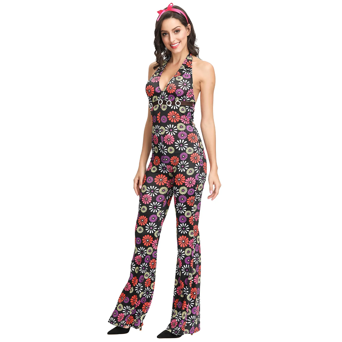 

Stage Performance Jumpsuit Printed Bell-bottom Pants Suit New Fashion Autumn and Summer Cosplay Western Style One Piece Pants