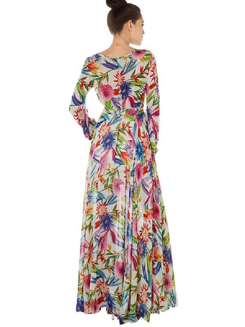 Nadafair Boho летнее макси платье шифоновое винтажное Туника сексуальное с v-образным вырезом на поясе шифоновое с цветочным принтом размера плюс пляжное длинное платье для женщин