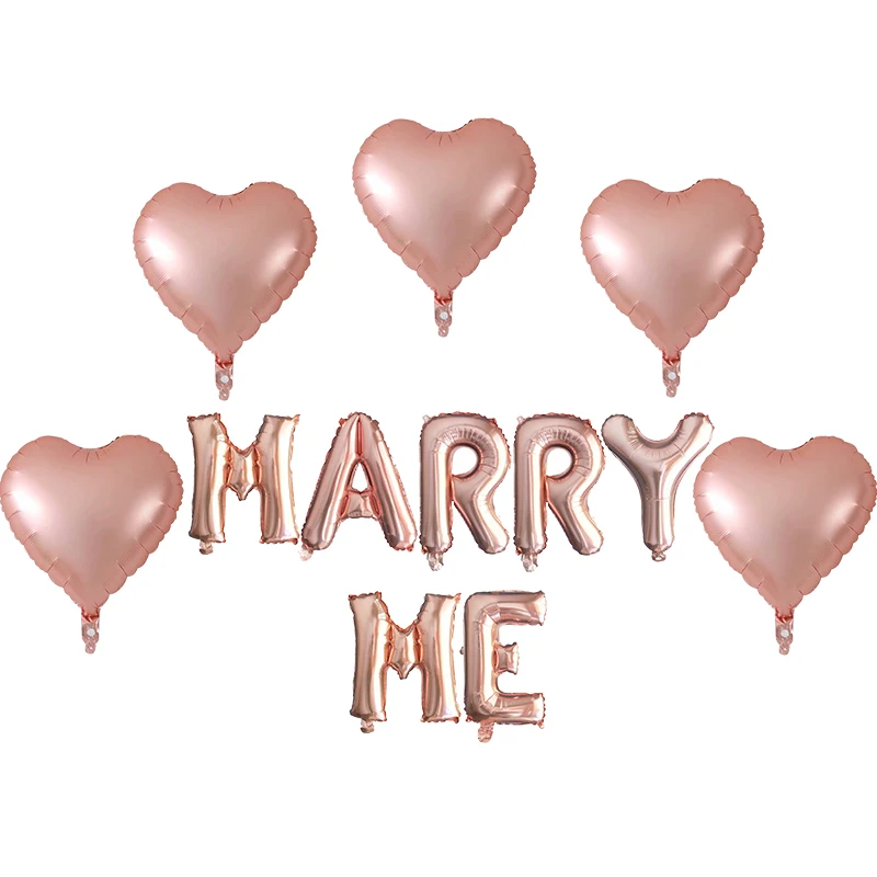 12pcs 12 шт. 16 дюймов розовое золото MARRY ME письмо фольгированные шары 1" Сердце шар День Рождения декорации на свадьбу, вечеринку вечерние принадлежности Globos - Цвет: 12pcs
