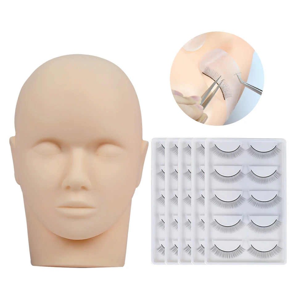 

Eyelash Extension Training kit Silicone Mannequin Model Head With Practice False Eyelash Grafted Lashes Extension Training Tools