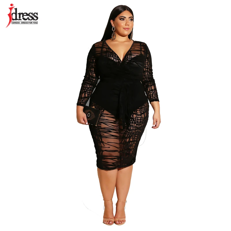 Женское кружевное платье IDres размера плюс XXXL 4XL 5XL 6XL с длинным рукавом облегающее
