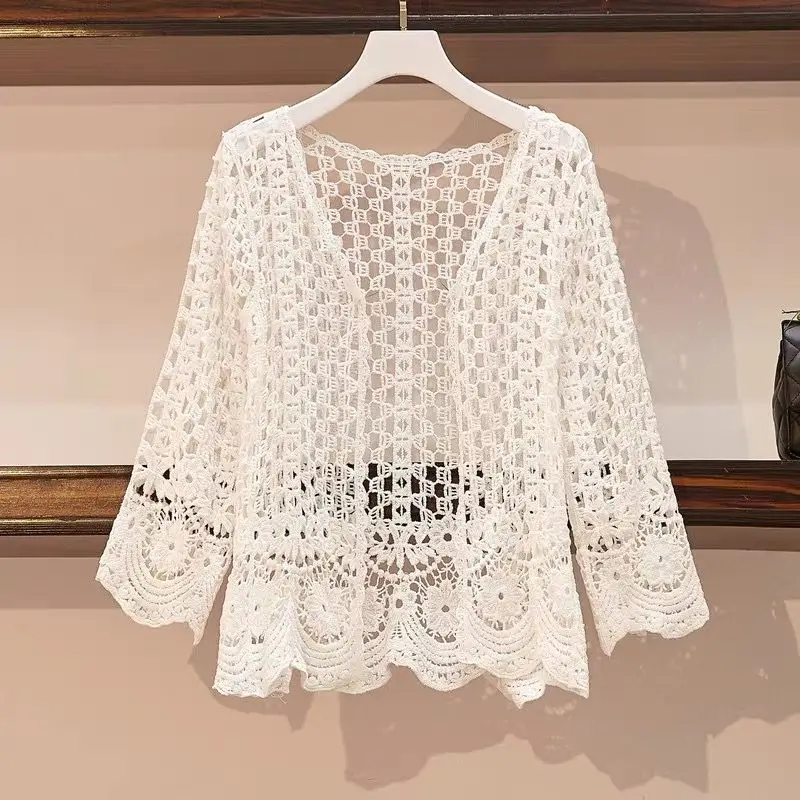 Spring and Autumn Women's Net Yarn Korean Temperament Casual New Cardigan Long Sleeve Lace Short Western Style All-match Top