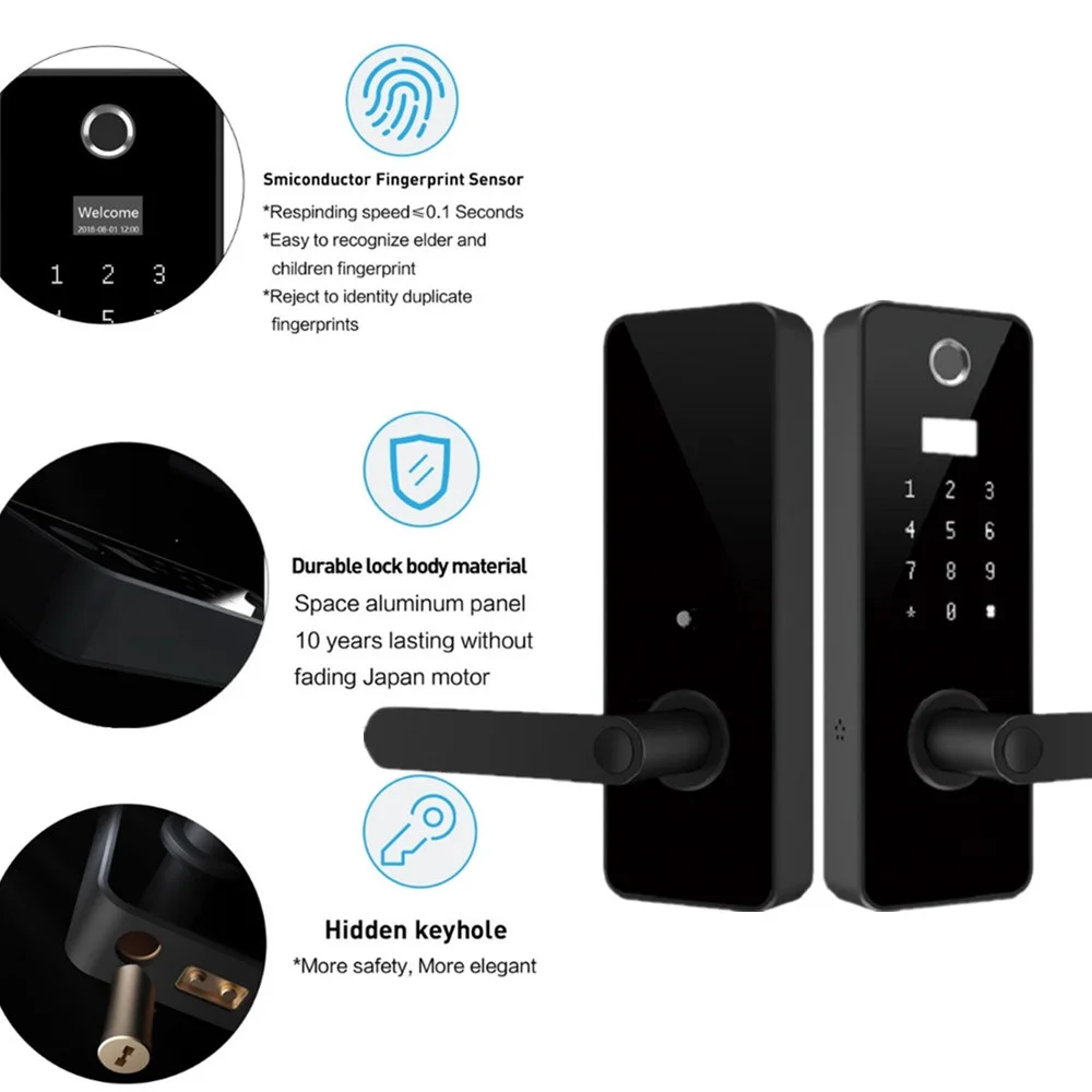 Фото Умный электронный замок без ключа, bluetooth, управление через приложение, биометрический цифровой код, карточка MF, дверной замок для дома, отеля... №4