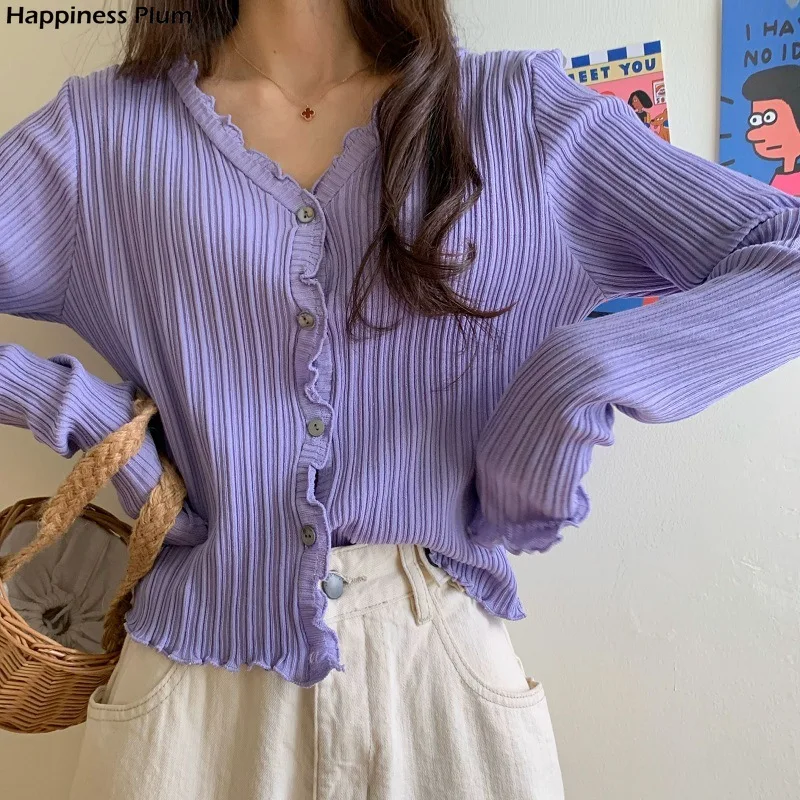 

Korean Short Sweater Women V-Neck Knitted Cardigan Fashion Single Breasted Women Elasticity Cropped Cardigan Sweater Female
