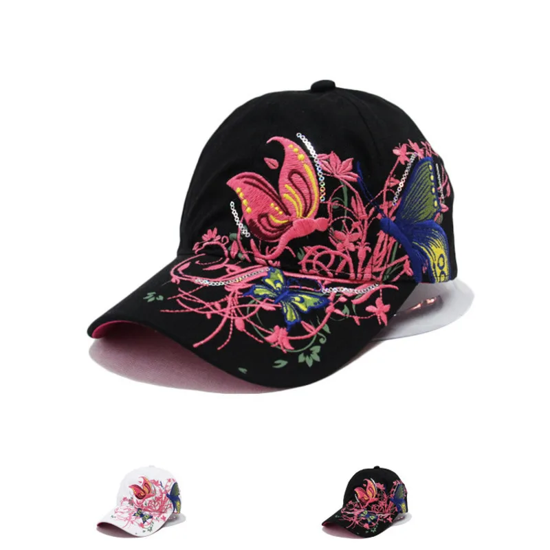 

Fashion Butterfly Embroidery Baseball Caps Men Women Snapback Hip Hop Hat Summer Breathable Sun Gorras Unisex Streetwear Bone