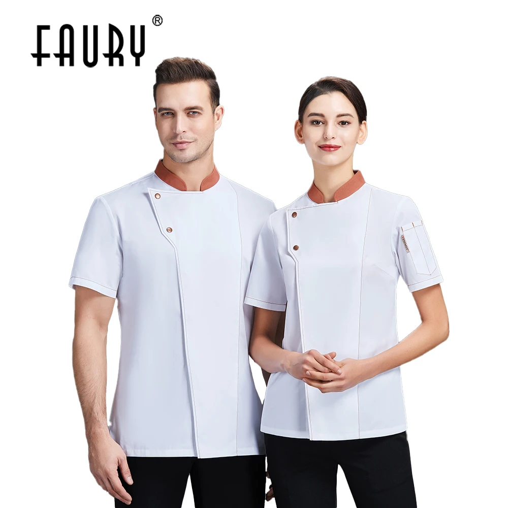 

High Quality Master Chef Uniform Short Sleeve Restaurant Kitchen Chef Jacket Food Service Tops Hat Apron Catering Work Clothes