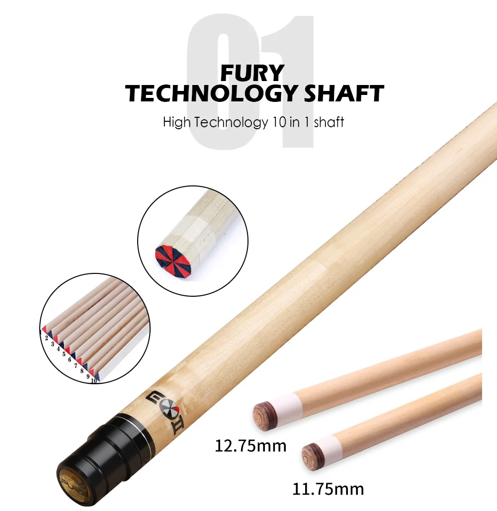 Официальный Кий для бильярдного пула FURY tecnology вал 11,75/12,75 мм Tiger Tip выбранный жесткий кленовый пепельный предплечье Профессиональный вал Fury