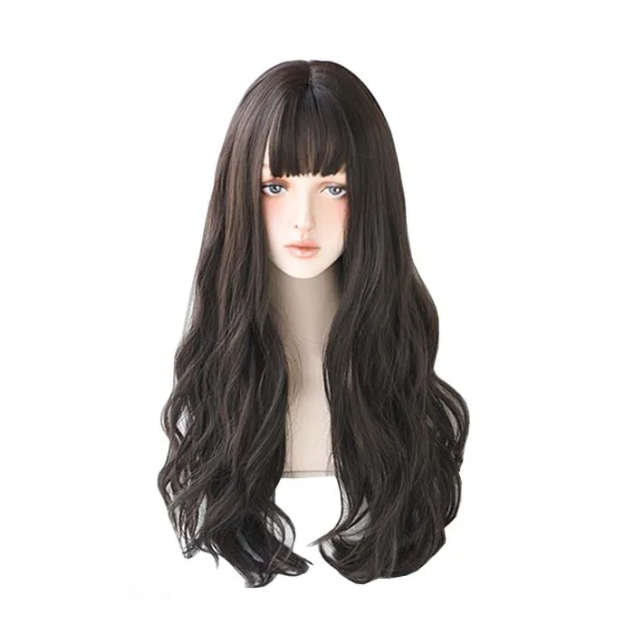 Женские длинные кудрявые волосы синие крупные волнистые воздушные челки средние