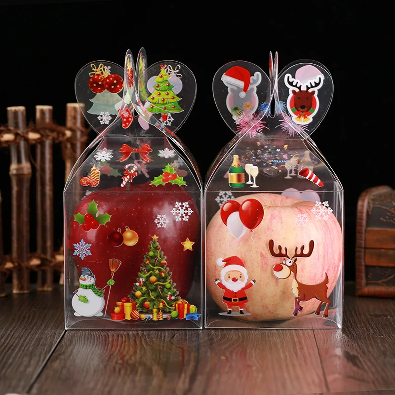 

1pc PVC Transparent Candy Box Christmas Decoration Gift Box and Packaging Santa Claus Snowman Elk Reindeer Candy Apple Boxes