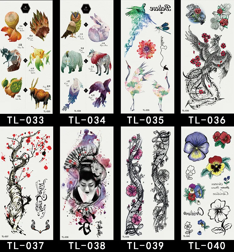 

Waterproof Temporary Fox Tattoo Sticker Watercolor 3D Flower panda Fake Tattoos For Women Men Custom Flash Tatoos Body Art